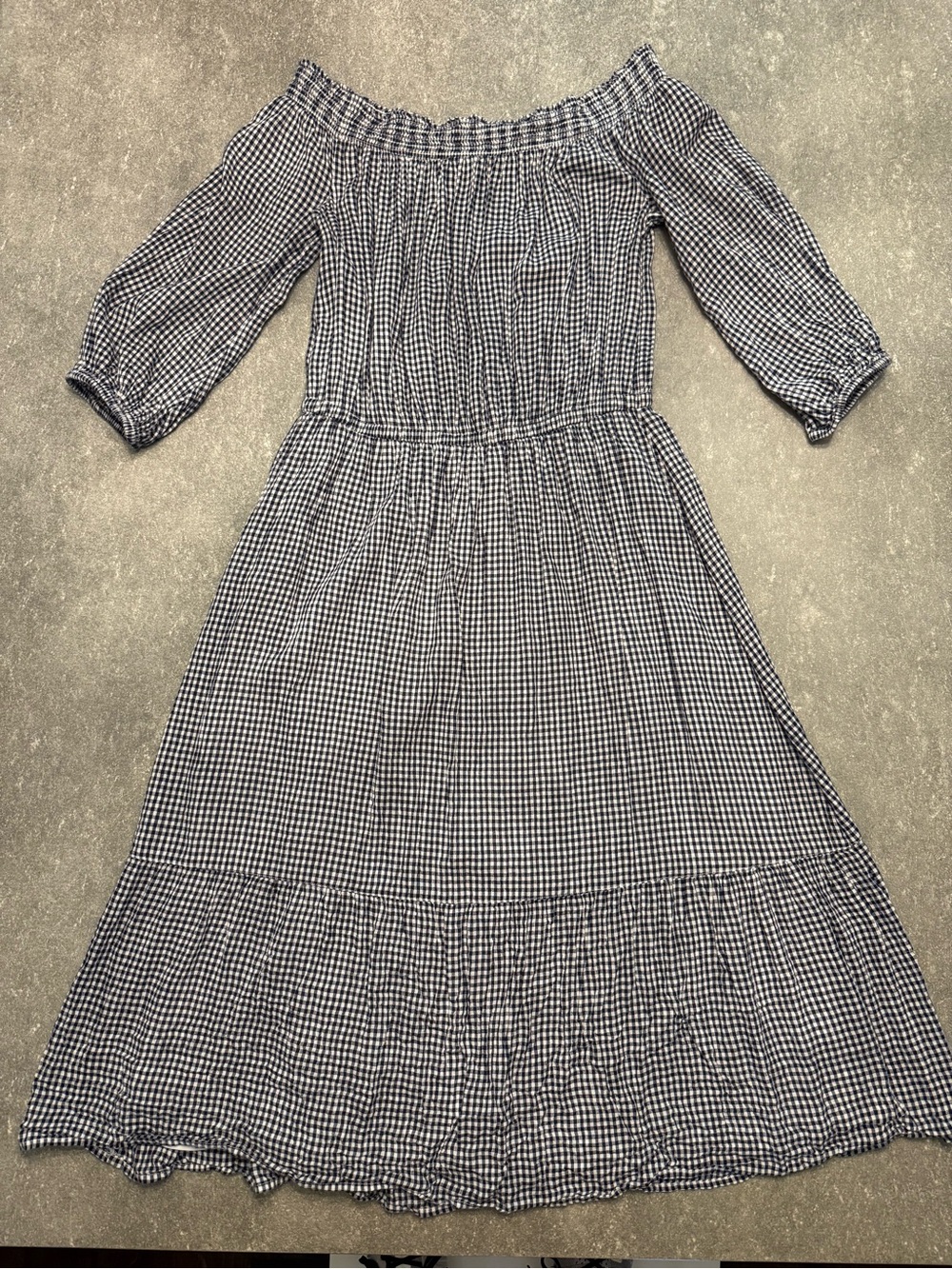 EUC Old Navy Women’s Off-Shoulder Navy and White Gingham Dress - Size M